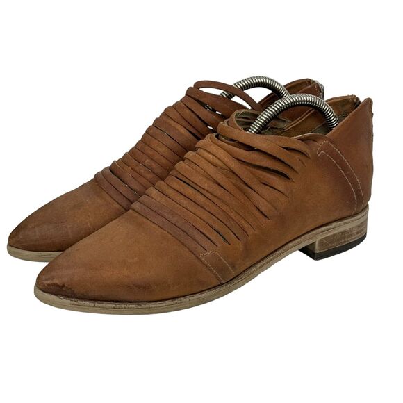 Free People Lost Valley Leather Ankle Bootie 38 7.5 Western Brown Festival Boots - Picture 1 of 12